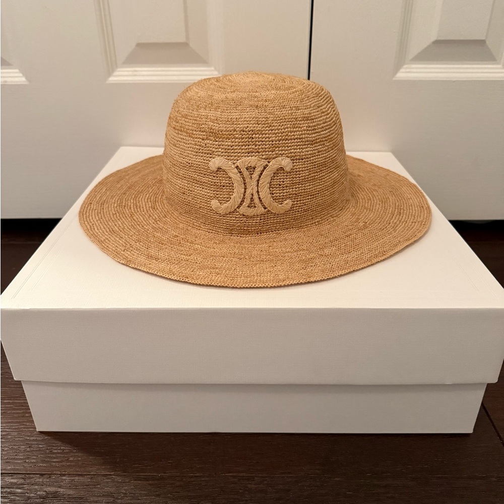 Celine Triomphe Raffia Beach Hat